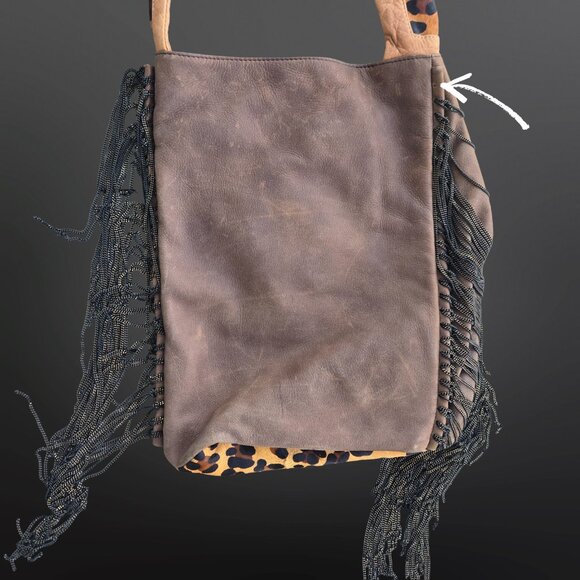 House Of Harlow 1960 Boho Brown Leather Leopard Calf Hair Bag Chain Fringe 2012 - Picture 5 of 11